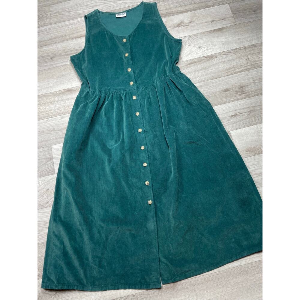 🔥Vintage Northern Reflections Green Corduroy Pinafore Farm Jumper Denim Dress